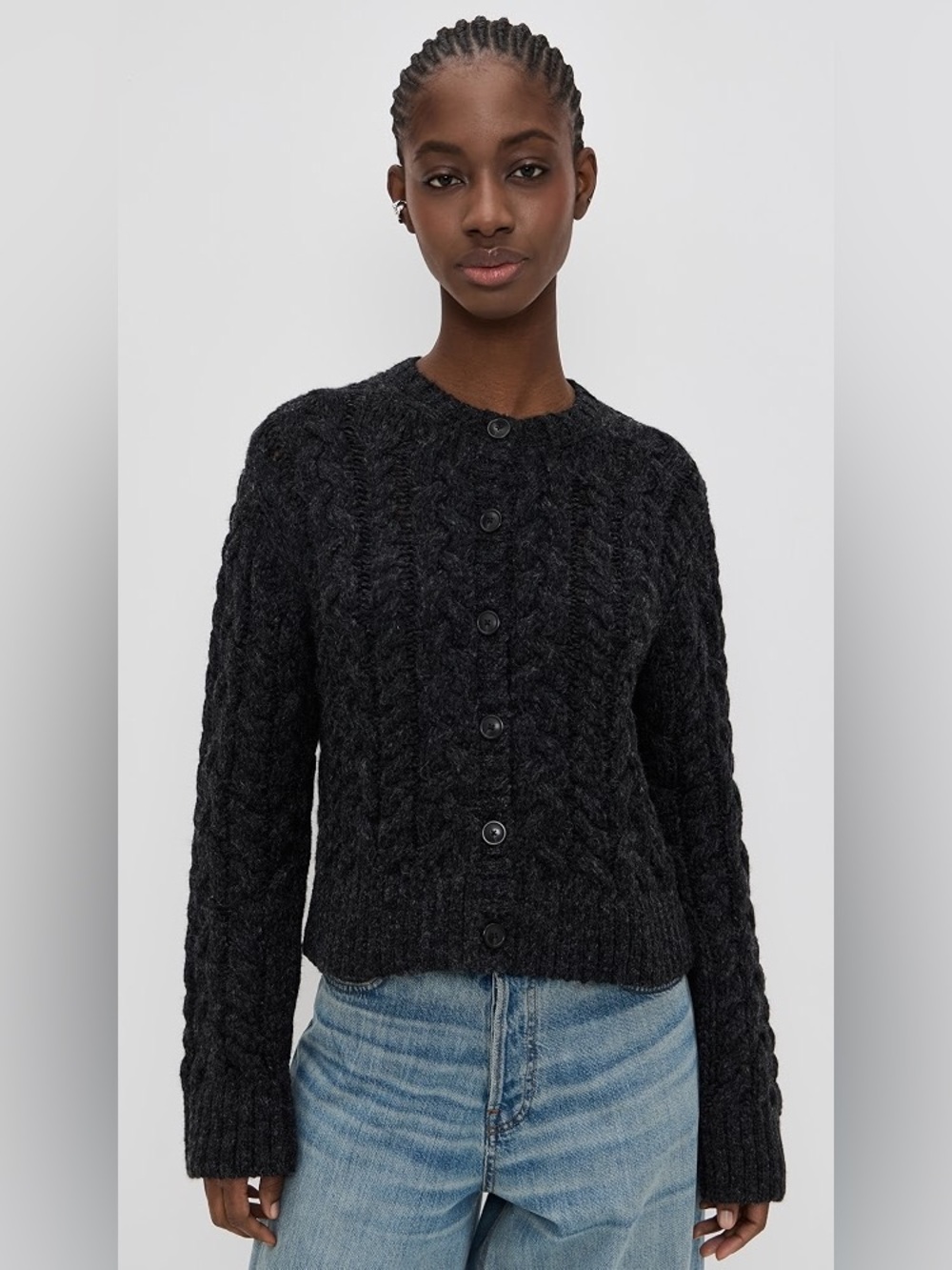 Jenni Kayne Juliette Cable Knit Cardigan Charcoal Baby Alpaca Size XS